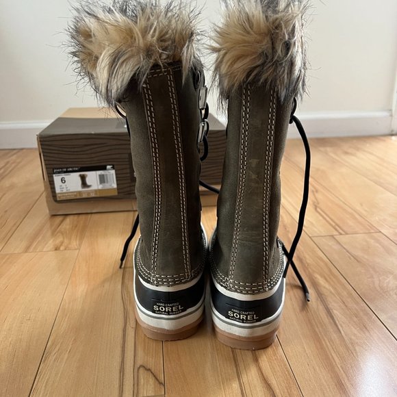 Sorel Boots Joan Of Arctic Green Nori Suede Waterproof Faux Fur Tall Snow Size 6 - Picture 7 of 15